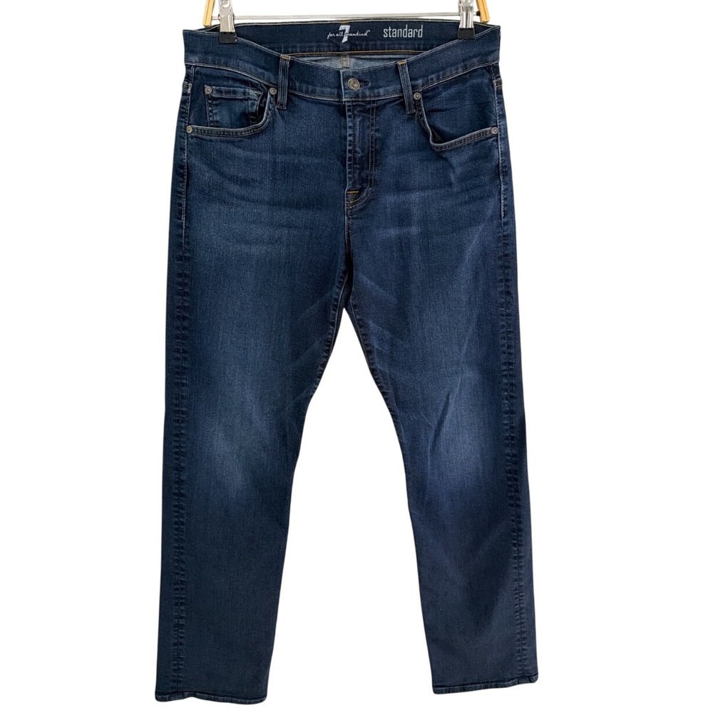 7 For All Mankind Standard Straight Leg Jeans Dark Wash Blue Denim Mens 31